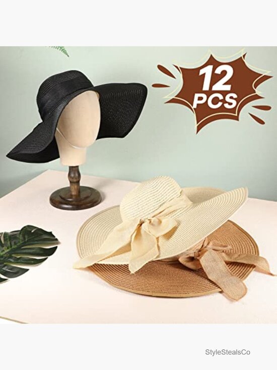 12 Wide Brim Straw Sun Hats Foldable Panama Fedora Beach Cap